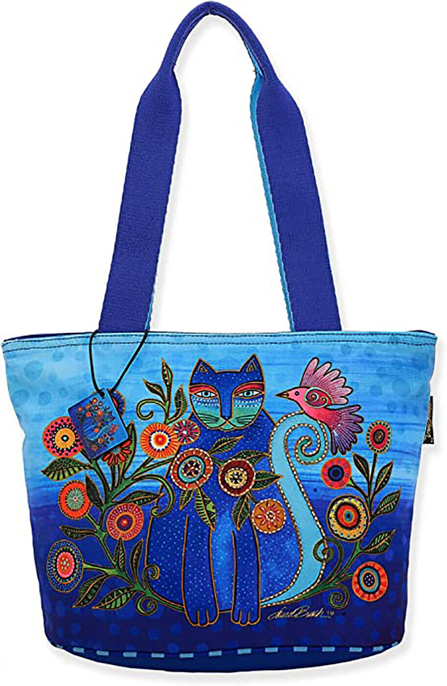 Sun 'N' Sand Laurel Burch Cerulean Cat Medium Tote Bag Style Handbag Purse Blue