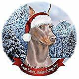 Holiday Pet Gifts Doberman Fawn Cropped Dog Santa Hat Porcelain Ornament