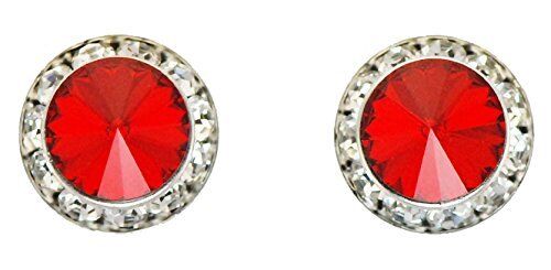 Finishing Touch Large Crystal Stone Show Earrings Light Siam Red - Silver Finish