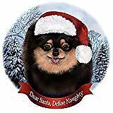 Holiday Pet Gifts Black and Tan Pomeranian Santa Hat Dog Porcelain Ornament
