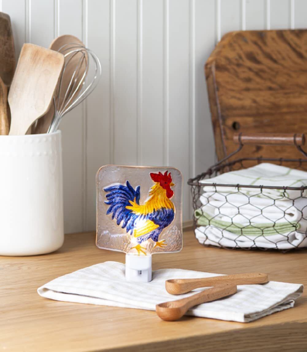 Ganz ME183128 Rooster Night-Light, Glass and Electrical, 4" W