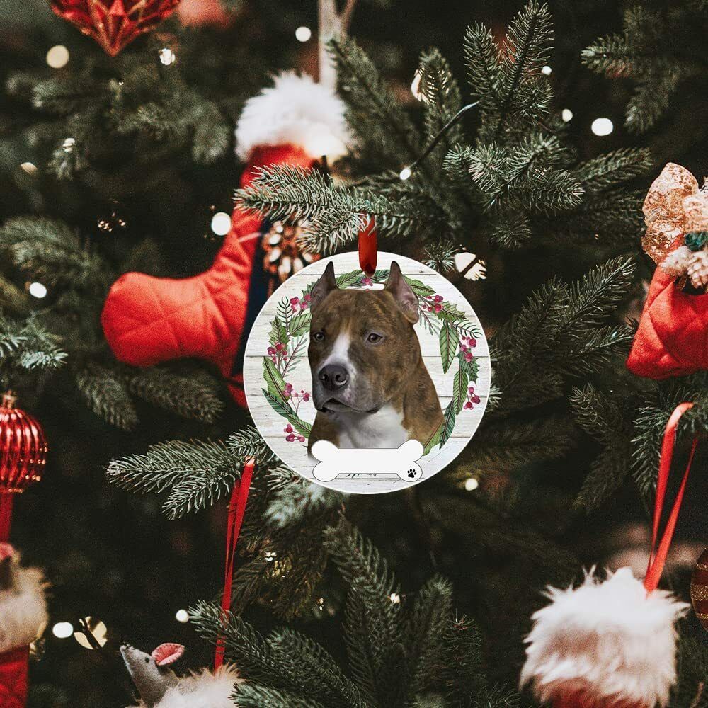 Pit Bull Ornament - E&S Pets - DIY Personalizable, Ceramic Round Ornament