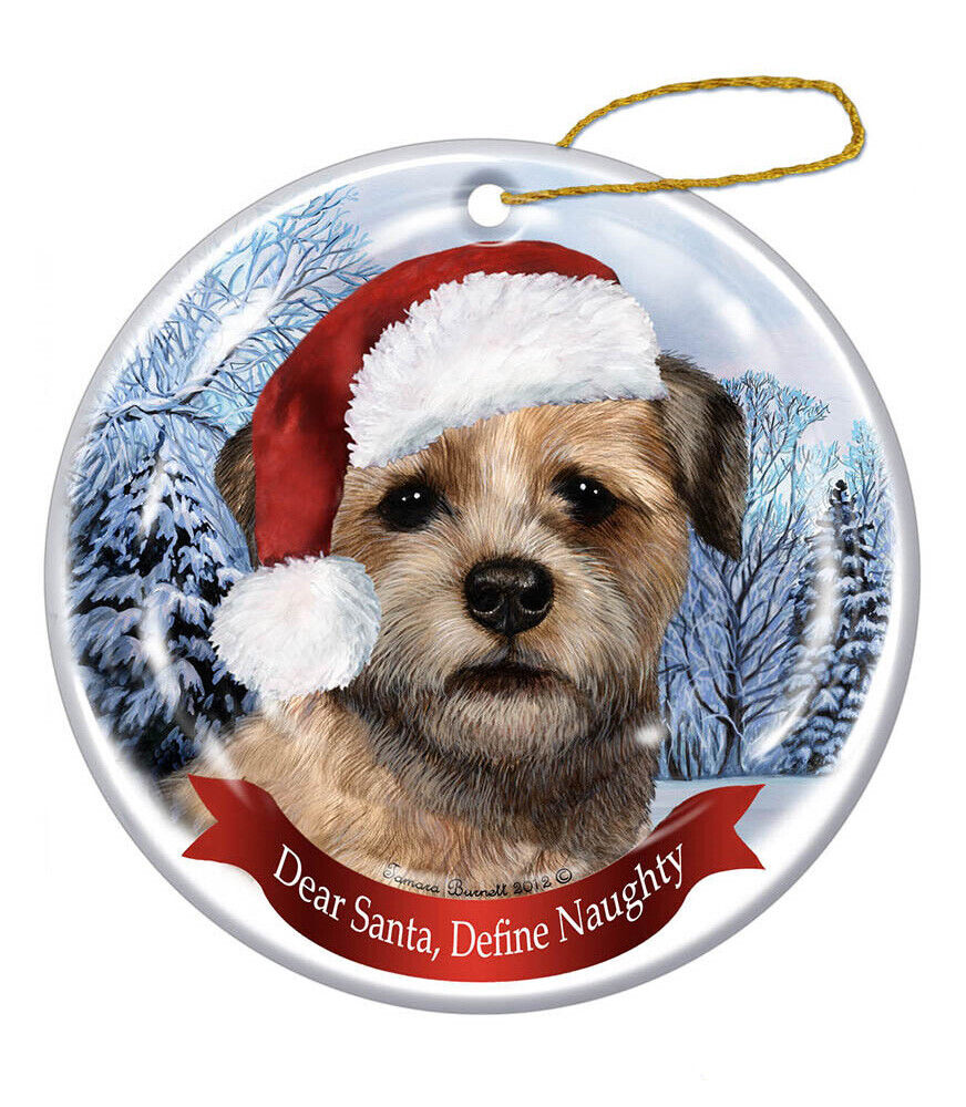 Holiday Pet Gifts Border Terrier Santa Hat Dog Porcelain Christmas Tree Ornament