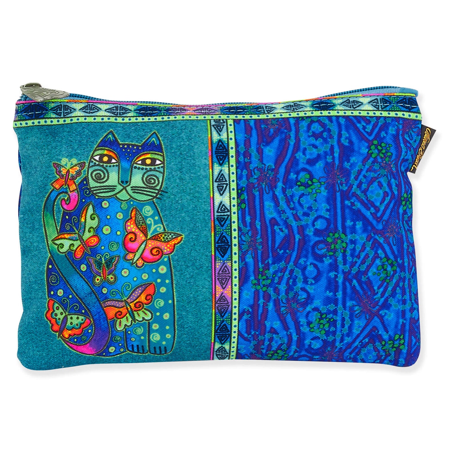 Laurel Burch Classic Felines Cosmetic Bag (teal/blue swirls C), Teal Cat