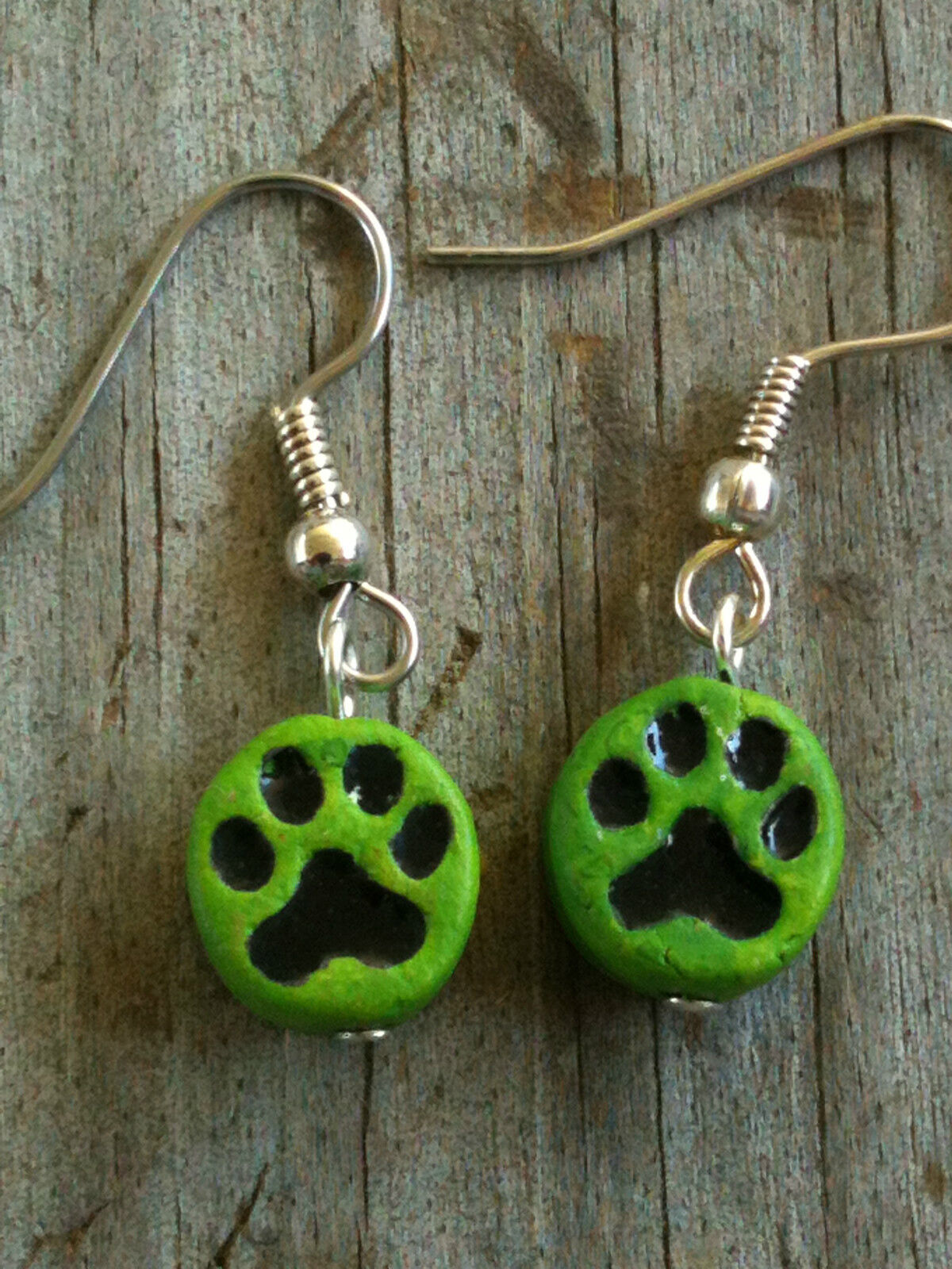 Peruvian Ceramic Green Handpainted Cat/Dog Paw Print Earrings
