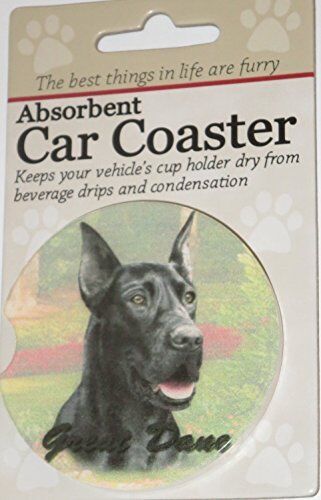 ES Pets Absorbent Stoneware Car Cup Holder Coaster, Black Great Dane