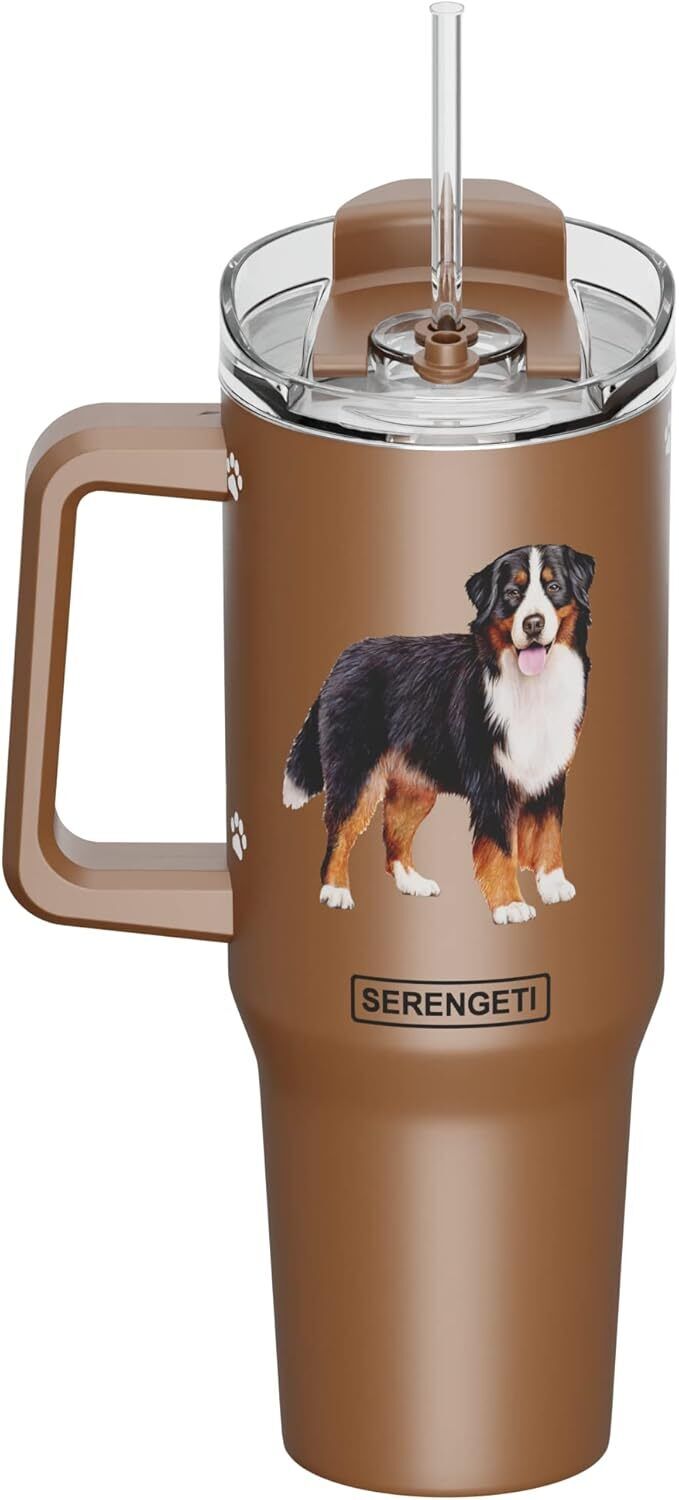 Serengeti 40 Oz Bernese Mt. Dog Stainless Steel Tumbler with Handle, Straw & Lid