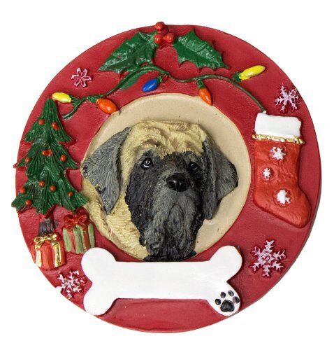 E & S Pets Mastiff Christmas Ornament Wreath Shaped Easily Personalized
