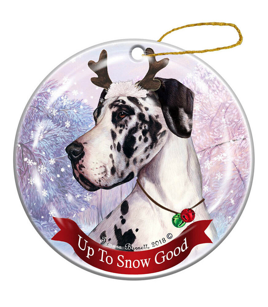 Holiday Pet Gifts Harlequin Dane Uncropped Dog Porcelain Christmas Ornament