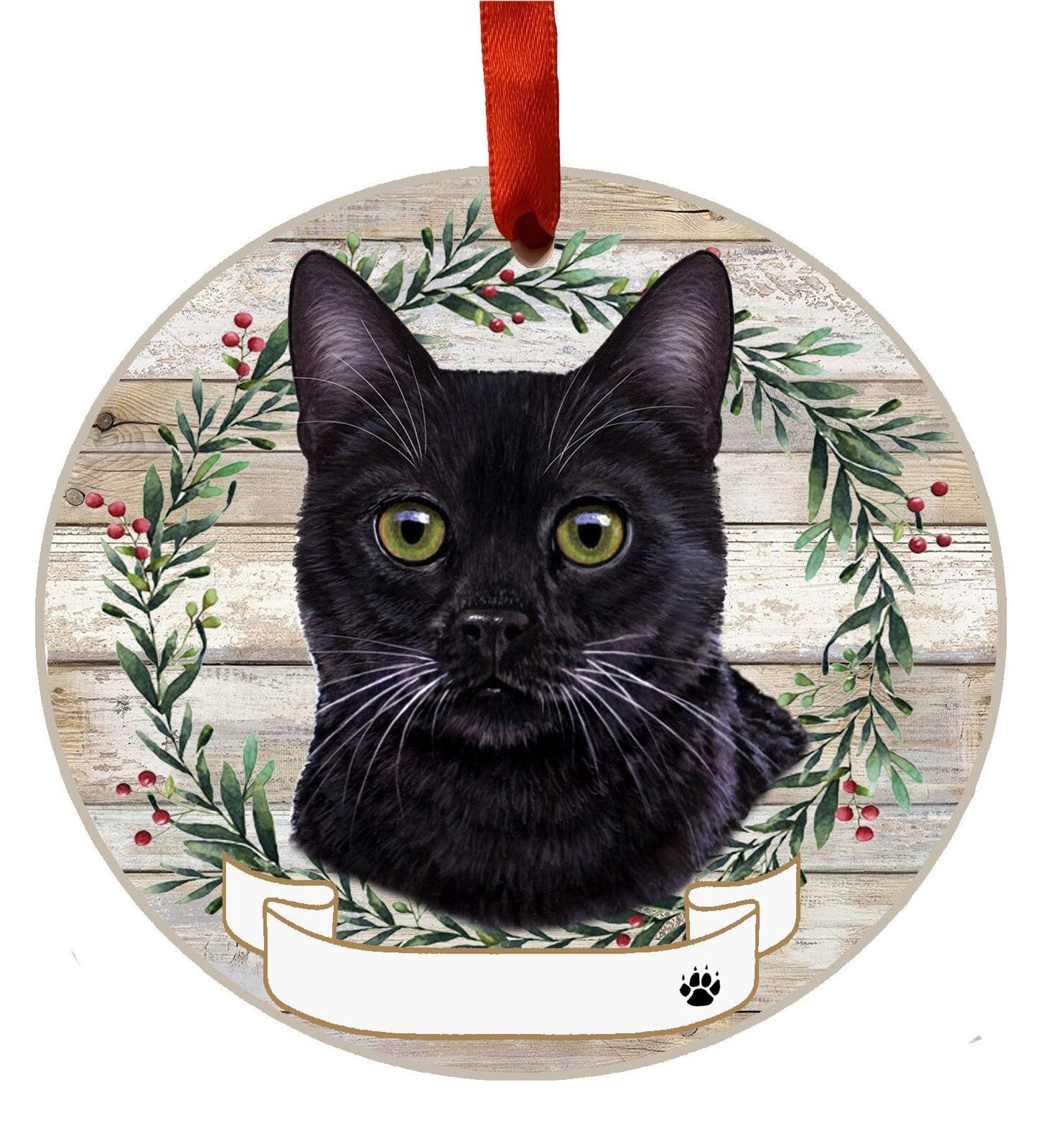 Black Cat Ornament - E&S Pets - DIY Personalizable, Ceramic Round Ornament