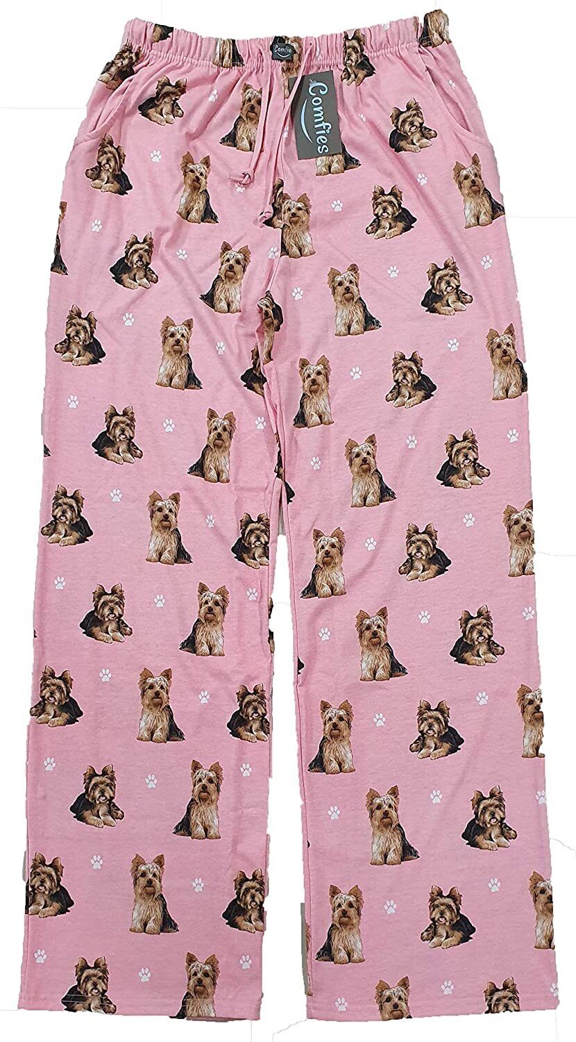 Yorkie Unisex Lightweight Cotton Blend Pajama Bottoms- Small