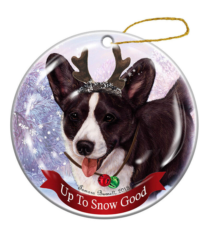 Holiday Pet Gifts Cardigan Corgi Black Brindle Dog Porcelain Christmas Ornament