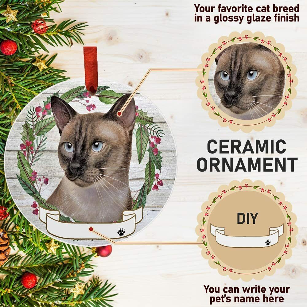 Siamese Cat Ornament - E&S Pets - Personalizable, Ceramic Round Ornament