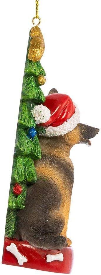 Kurt Adler German Shepherd With Santa Hat Christmas Tree Ornament, 4.25 "