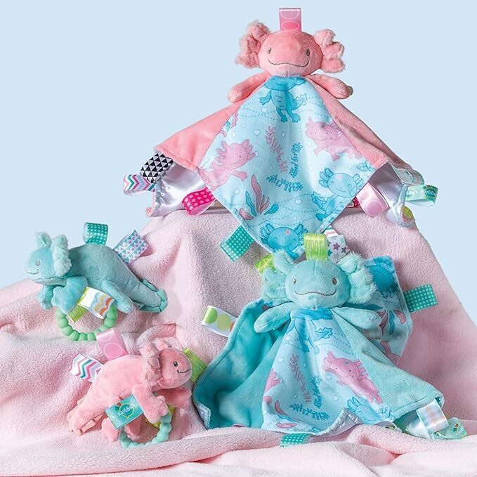 Mary Meyer Taggies Soothing Sensory Security Blanket, Fizzy Aqua Axolotl, 13x13"