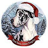 Holiday Pet Gifts Harlequin Dane Uncropped Dog Santa Hat Porcelain Ornament