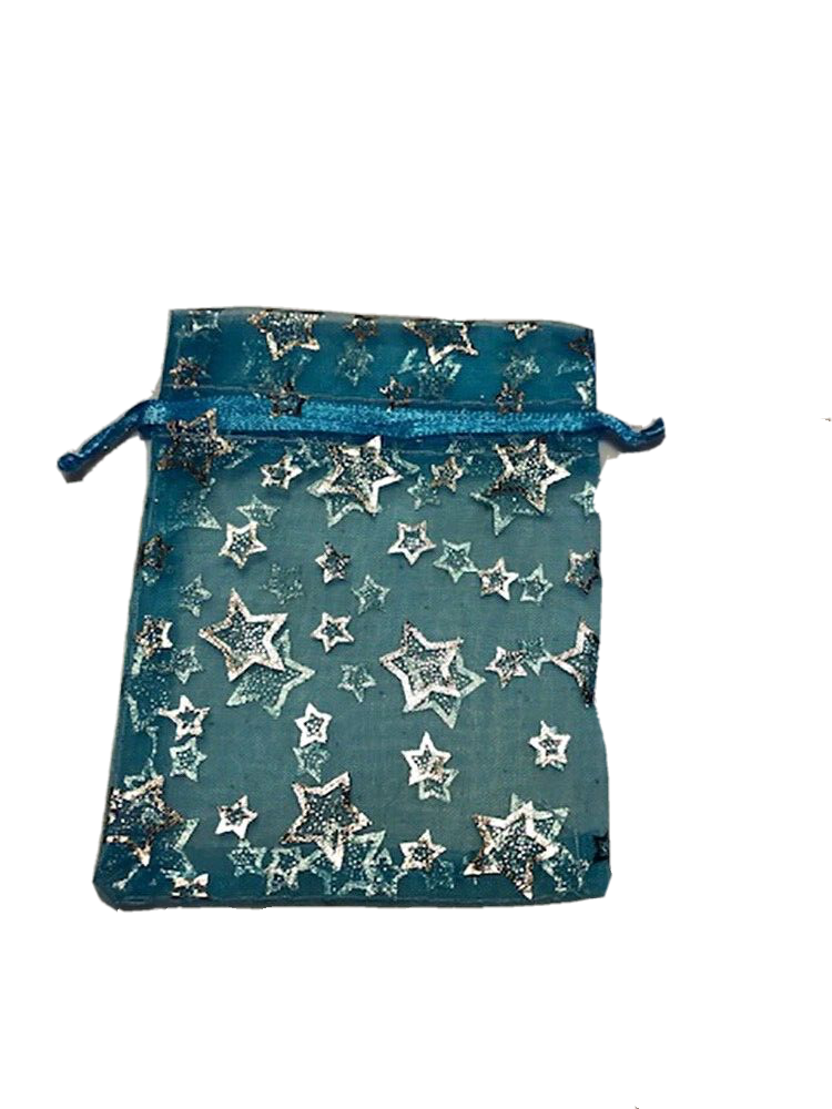 Pouch, 12 organza bags 3x4.5" with drawstring, stars pattern, colors may vary
