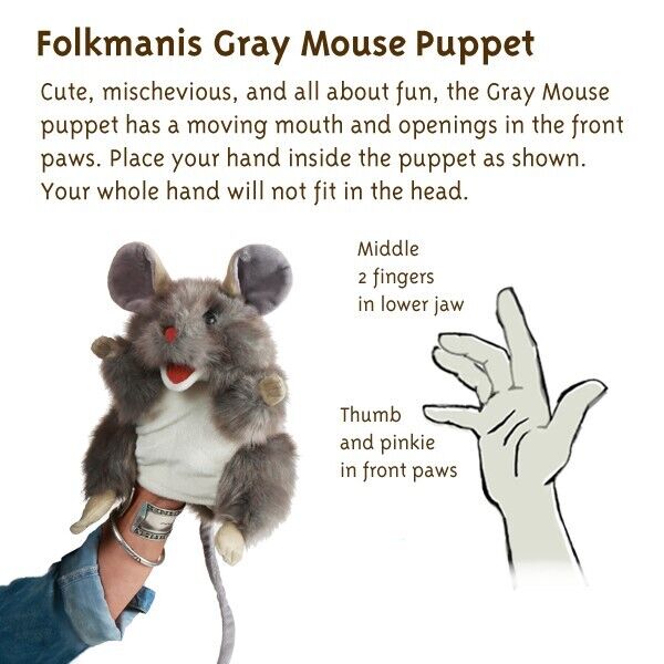 Folkmanis Gray Mouse Hand Puppet, 11"