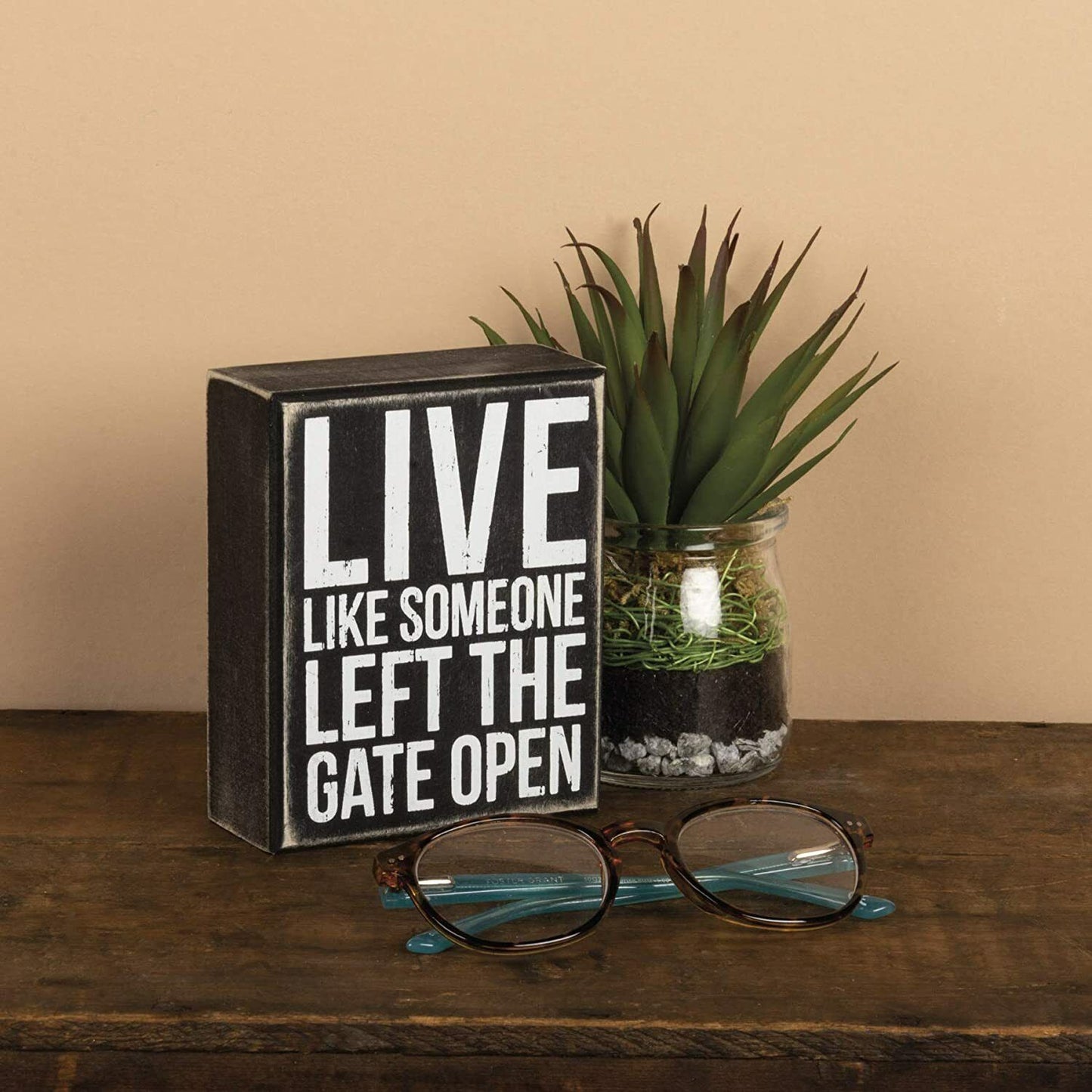 Primitives by Kathy Box Sign, 5 x 4-Inches, Live Like Someone Left Gate Open