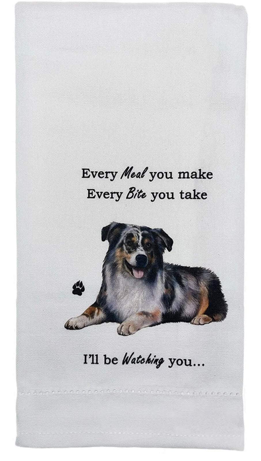 E&S Pets 711-53 Australian Shepherd Aussie Dog Kitchen Towel, Off-white