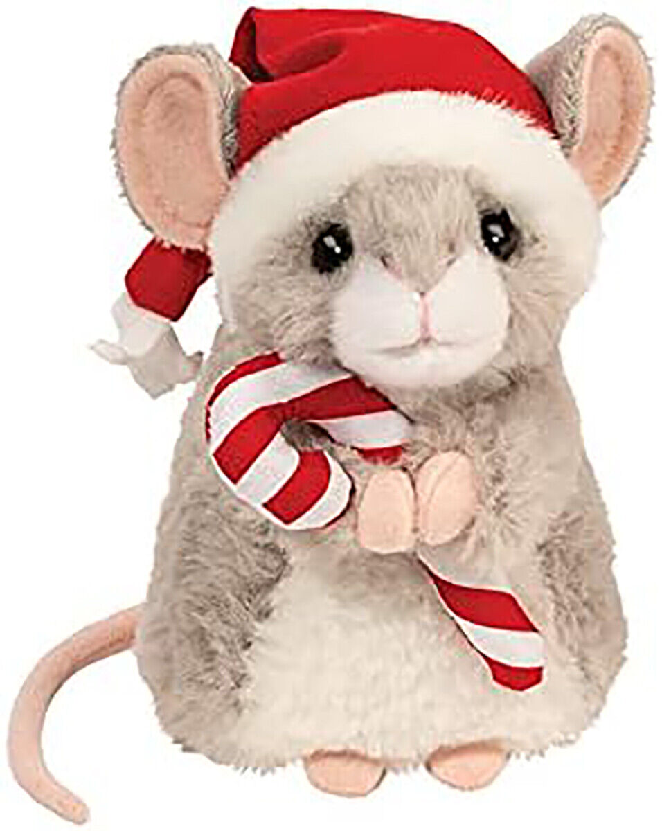 Douglas Merrie Mouse Plush Stuffed Animal with Santa Hat & Candy Cane, 5"