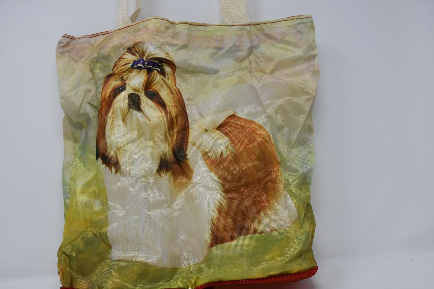 Brown/White Shih Tzu Foldable Tote Bag - Waterproof - Zipper Market Tote