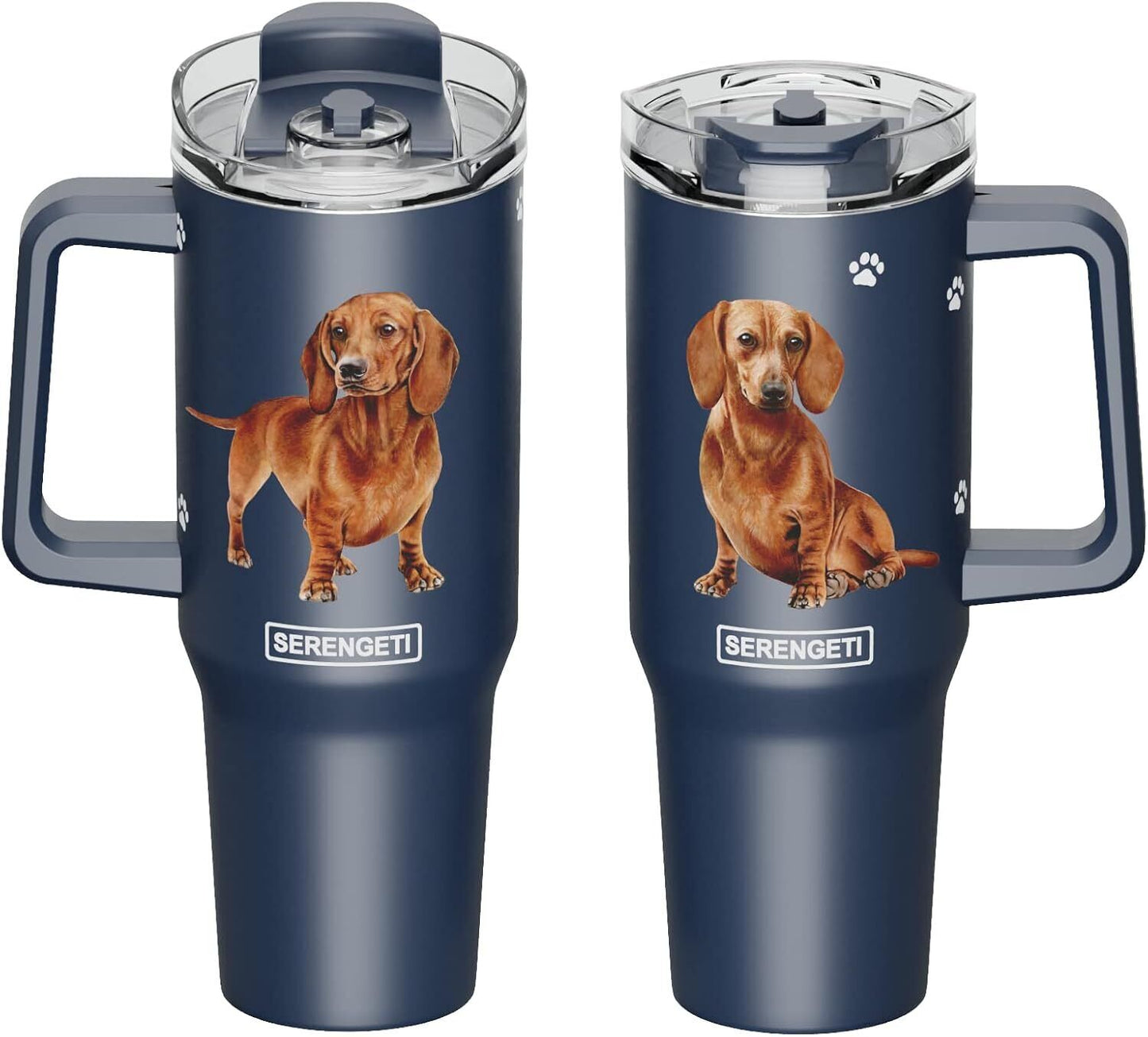 Serengeti 40 Oz Red Dachshund Dog Stainless Steel Tumbler w Handle, Straw & Lid