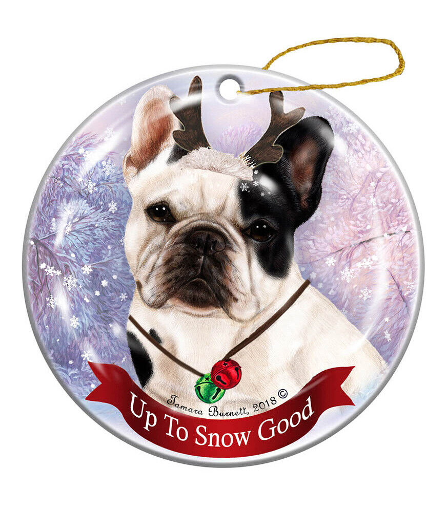 Holiday Pet Gifts French Bulldog White/Black Dog Porcelain Christmas Ornament