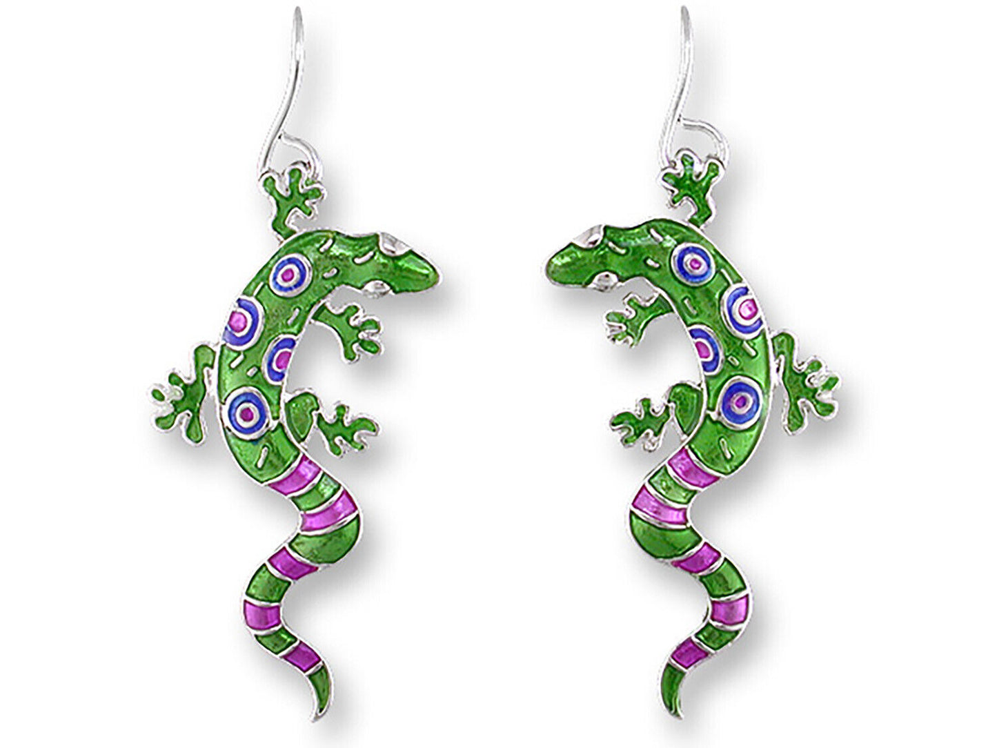 Judith Geiger Silver Plated Calypso Gecko Lizard Enamel Dangle Earrings