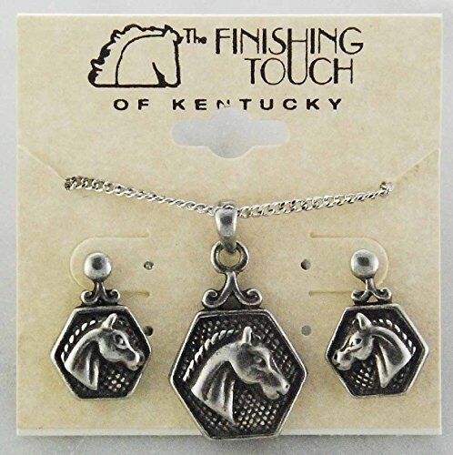 Finishing Touch Horse Head Earrings and Necklace Set - Antique Silver Finish
