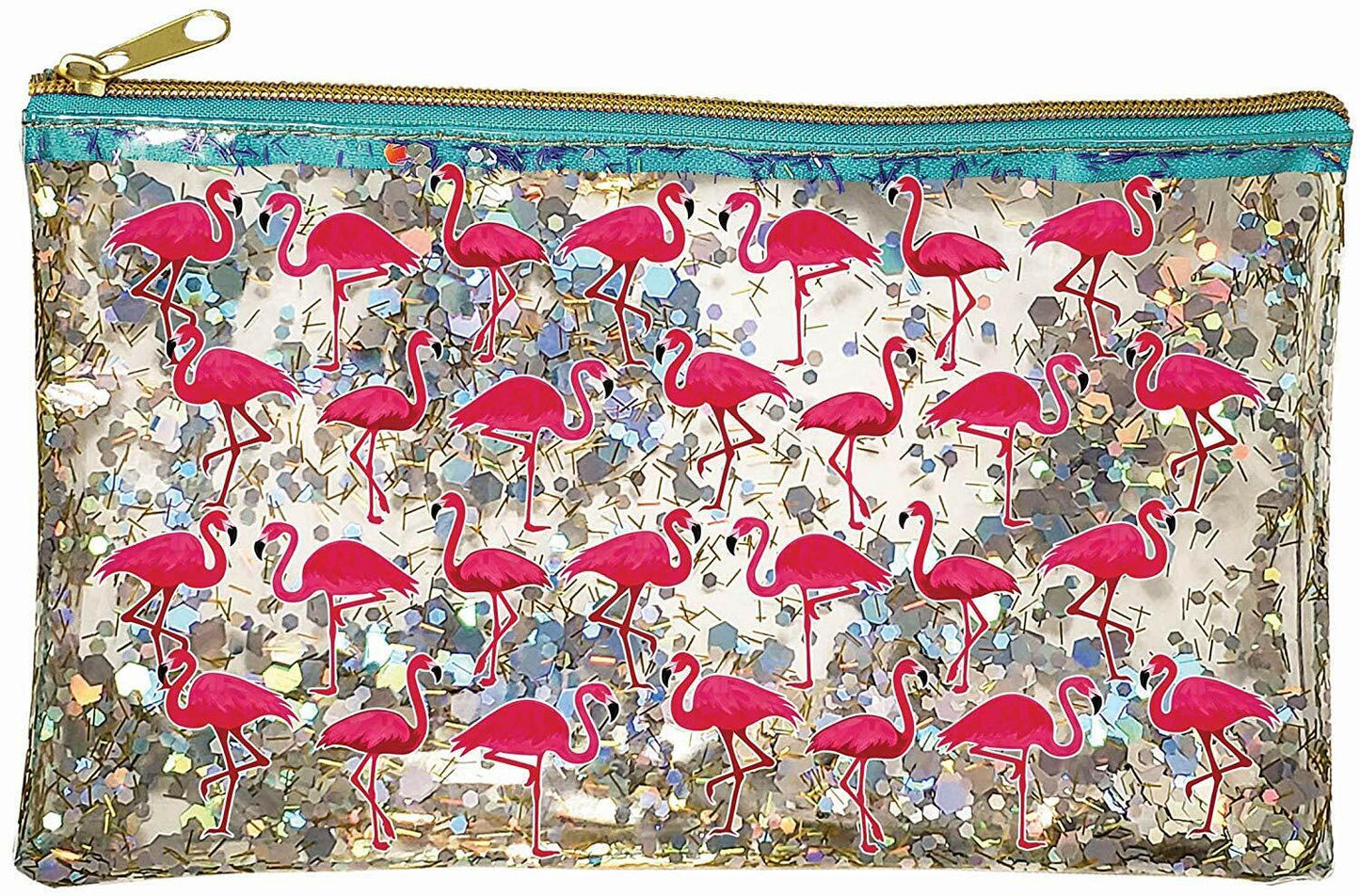 Spoontiques Flamingos Glitter Cosmetic Bag
