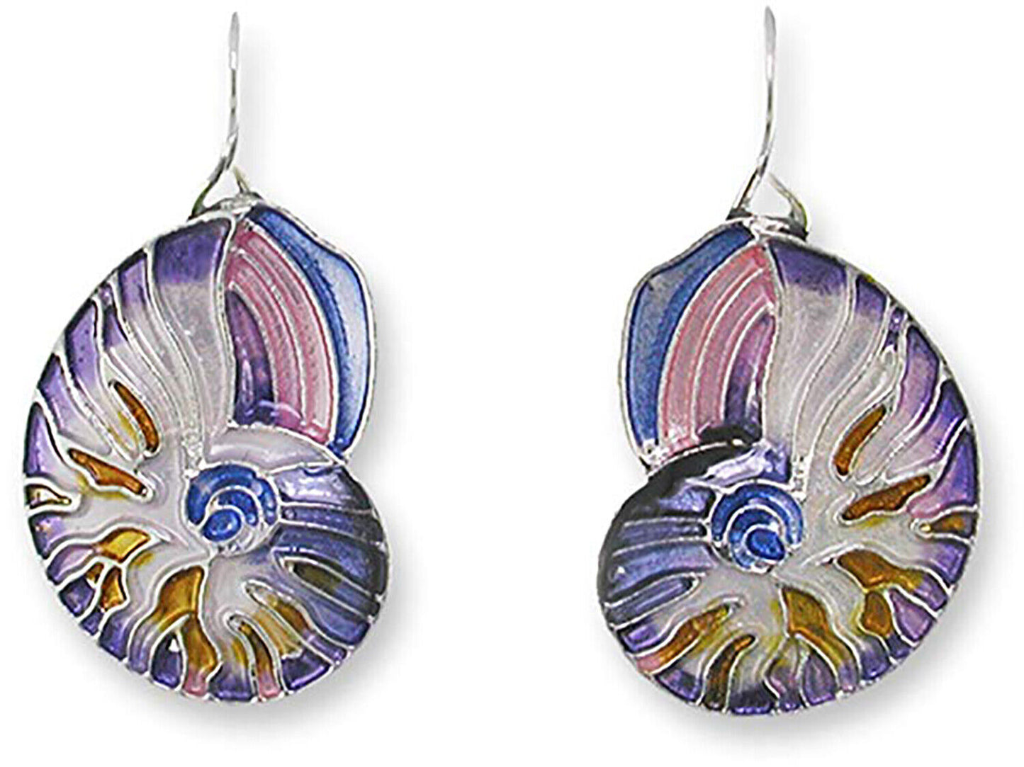 Paul Brent Nautilus Shell Enamel Dangle Earrings By Zarah
