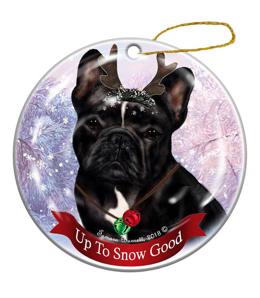 Holiday Pet Gifts Black and White French Bulldog Dog Porcelain Christmas