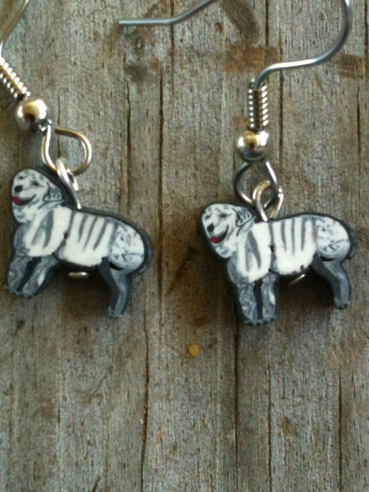 Polymer Clay White Striped Dog Earrings