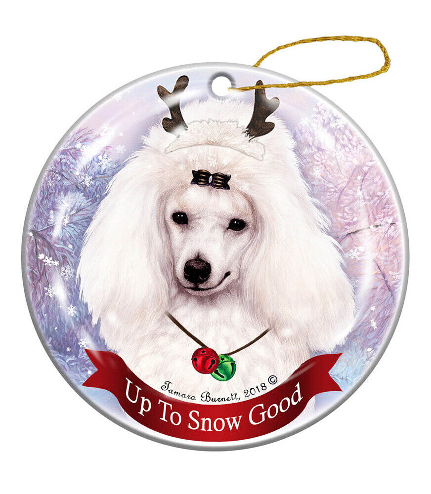 Holiday Pet Gifts Mini Poodle White Dog Porcelain Christmas Ornament