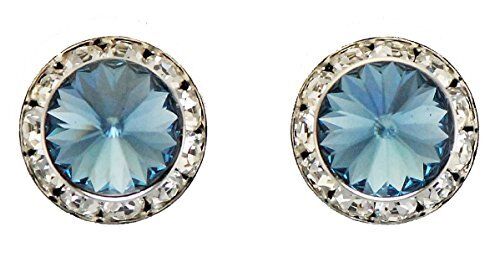 Finishing Touch Large Crystal Stone Show Earrings - Denim Blue - Silver Finish