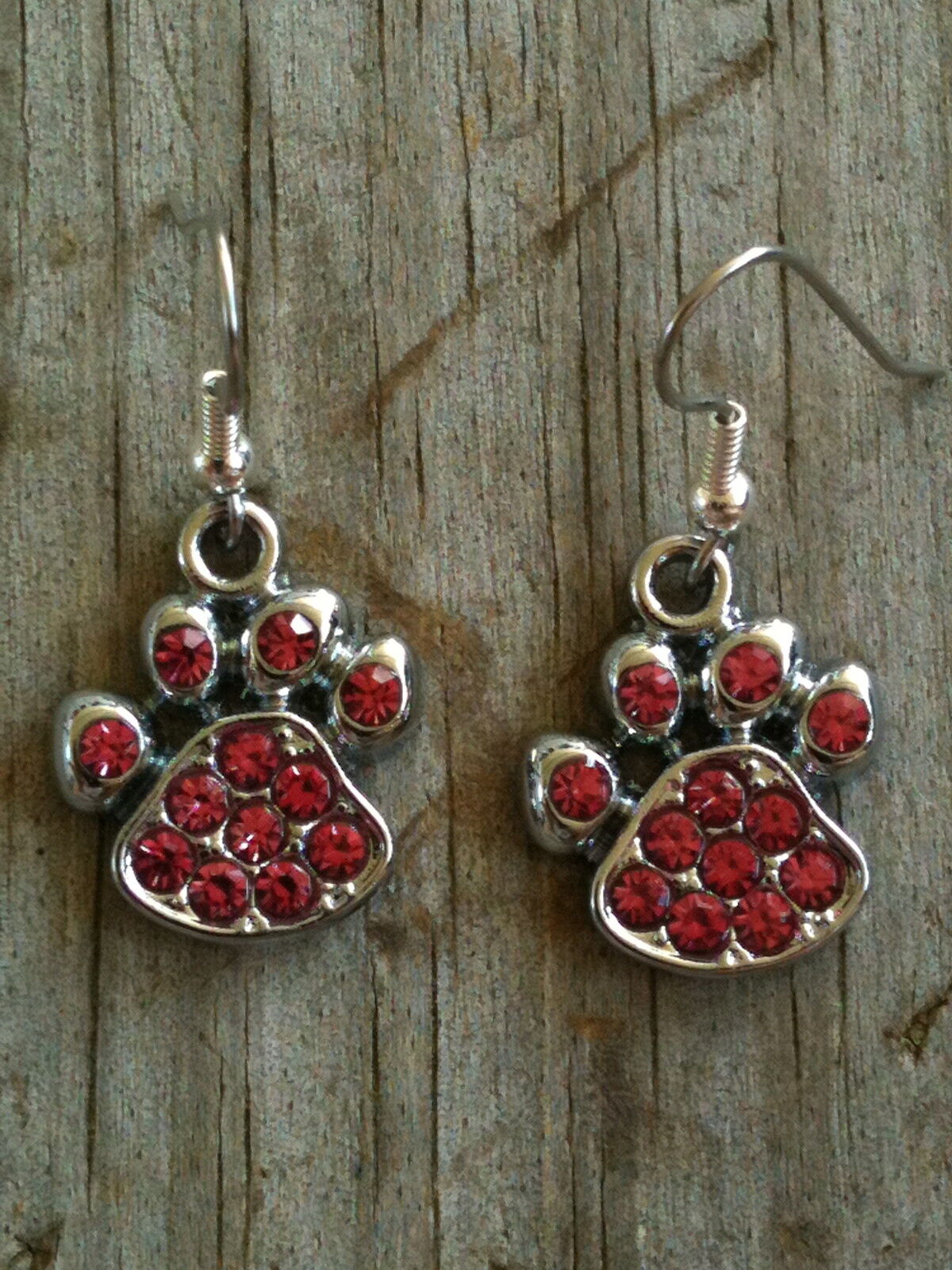 Sparkling Pink Rhinestone Cat Dog Tiger Pawprint Earrings