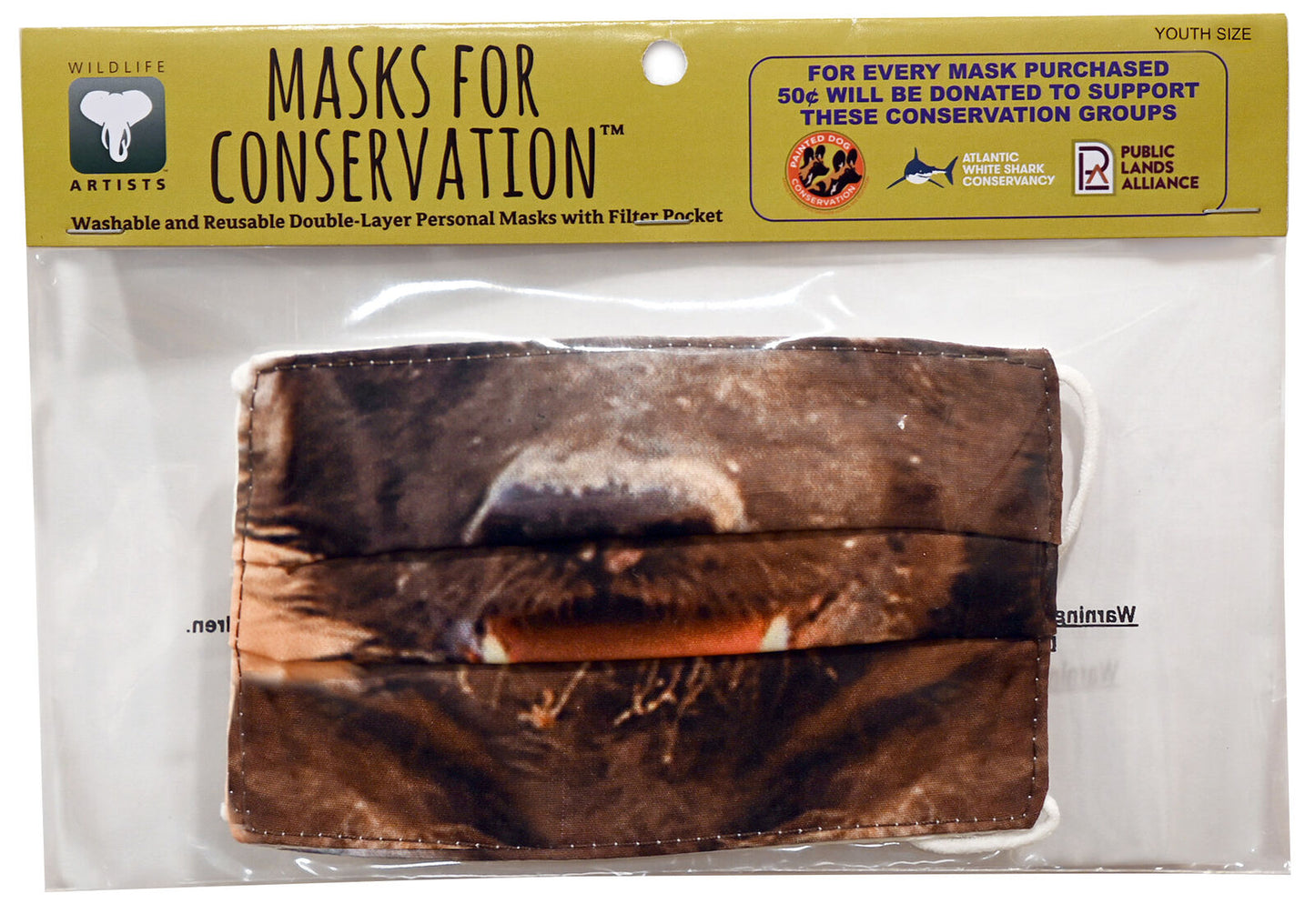 Wildlife Artists Fun Youth Animal Face Masks, Washable, Reusable - Painted Dog