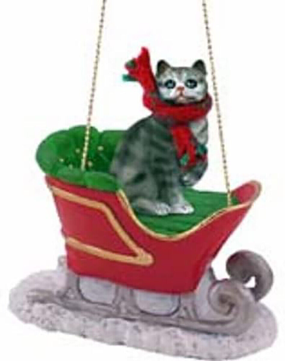 Conversation Concepts Silver Shorthaired Tabby Cat Sleigh Holiday Ornament
