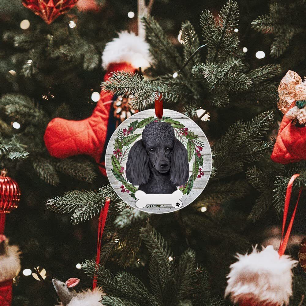 Black Poodle Ornament - E&S Pets, DIY Personalizable, Ceramic Round Ornament