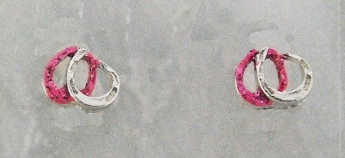 Finishing Touch 2-Tone Double Horseshoe Small Glitter Earrings, Pink