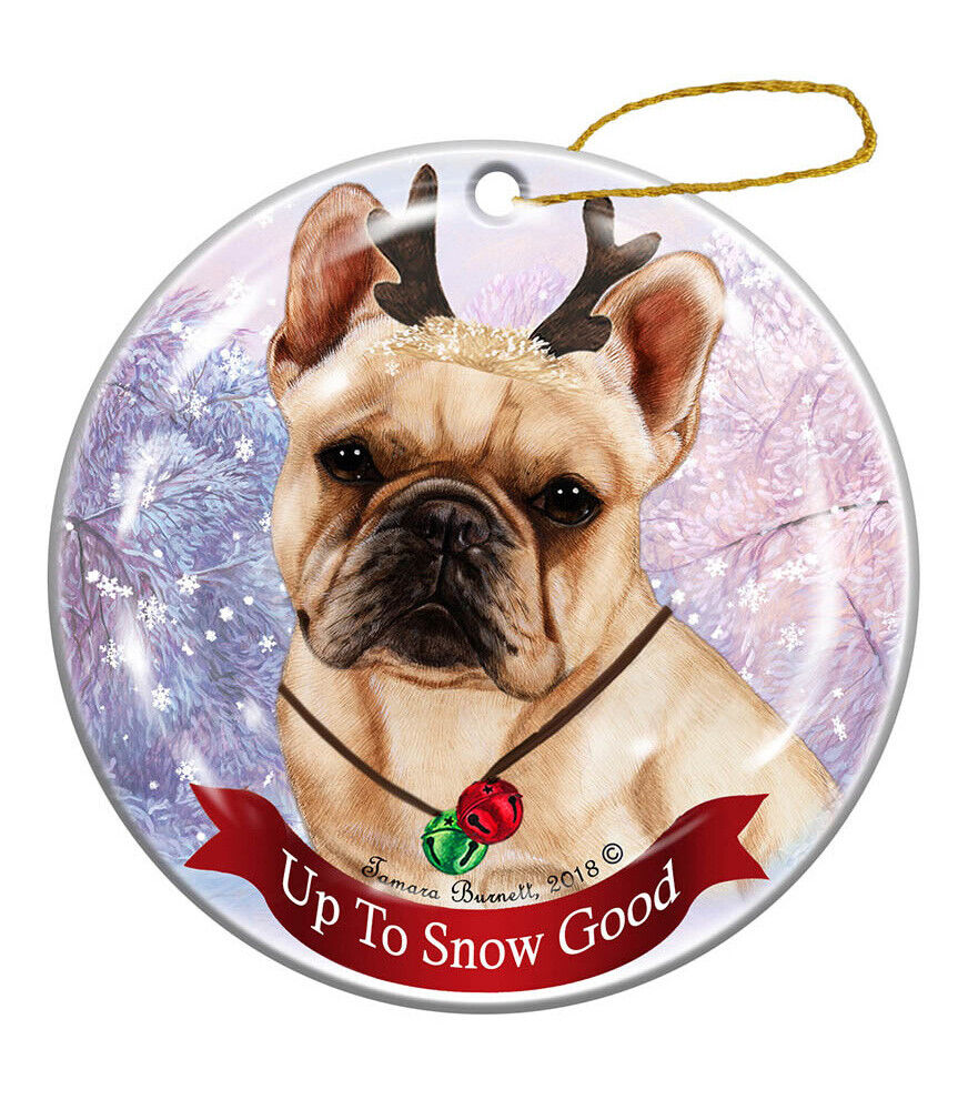 Holiday Pet Gifts Cream French Bulldog Dog Porcelain Christmas Ornament