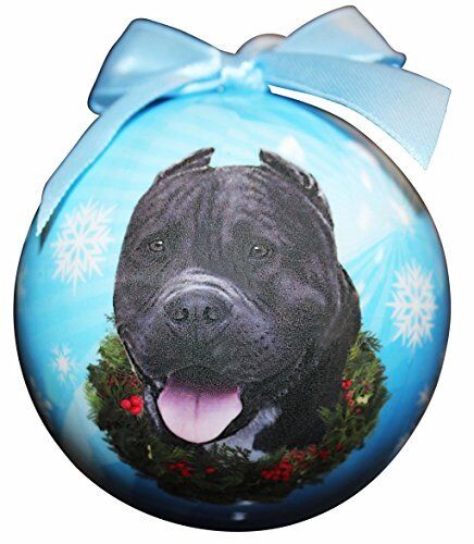 "Pit Bull Black Christmas Ornament" Shatter Proof Ball Easy To Personalize