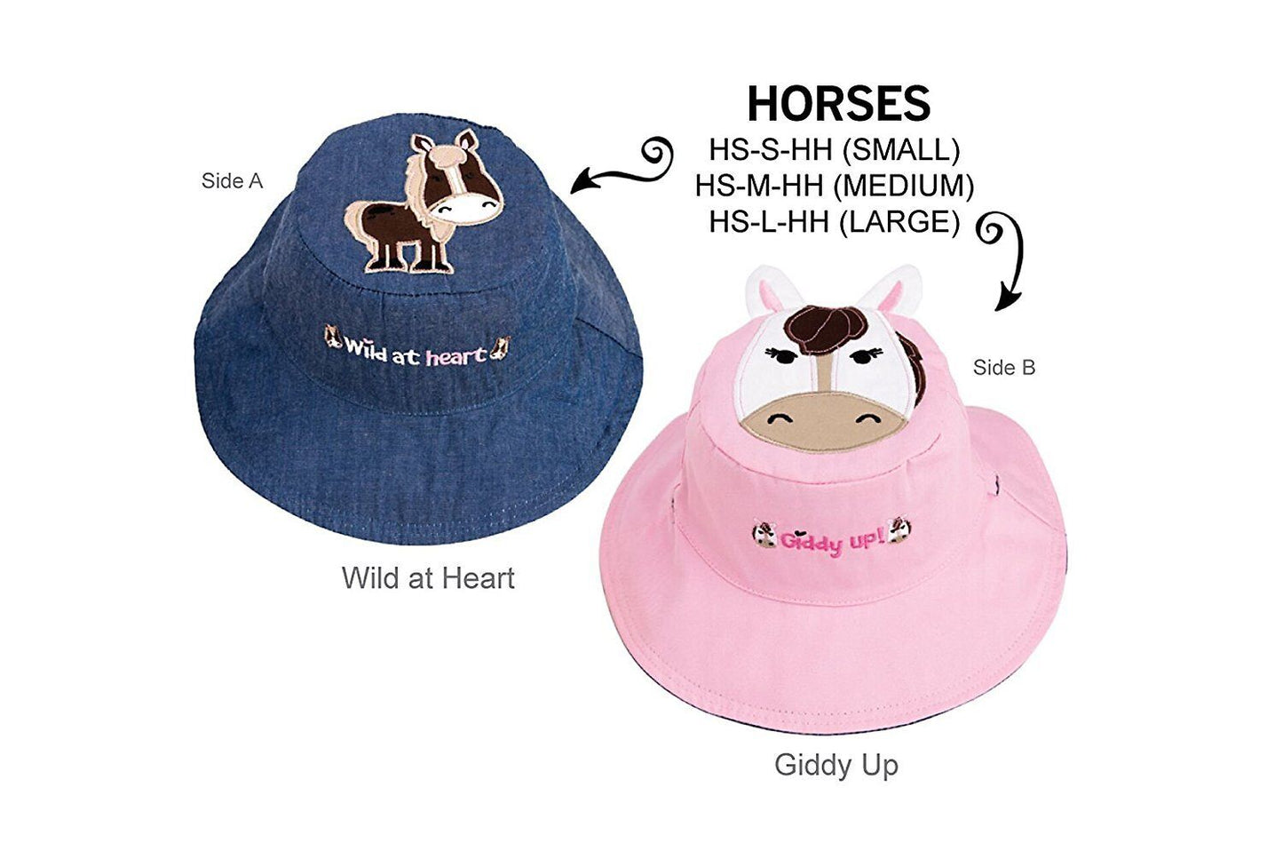 Luvali Reversible Kid's Sun Hats - UPF 50+ Large: 4-6+ years, (Horses)