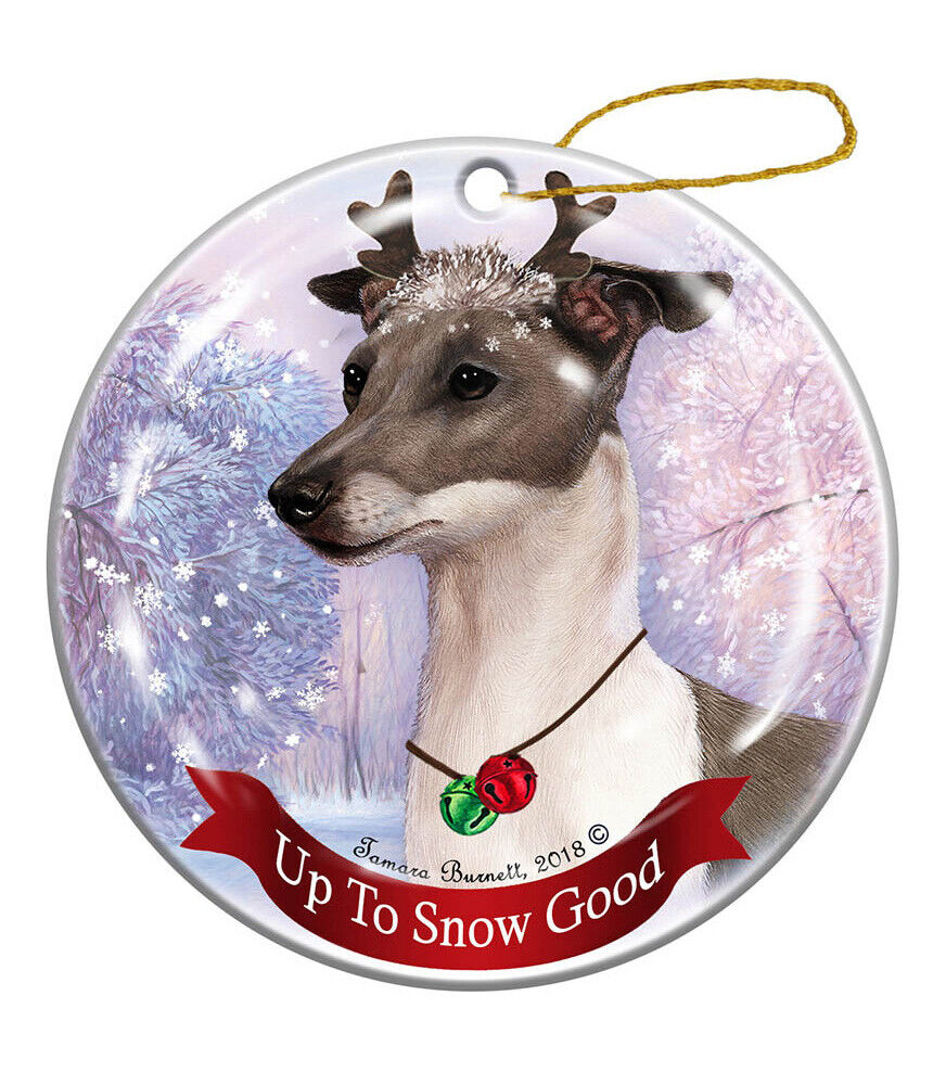Holiday Pet Gifts Italian Greyhound Blue and White Dog Porcelain Christmas