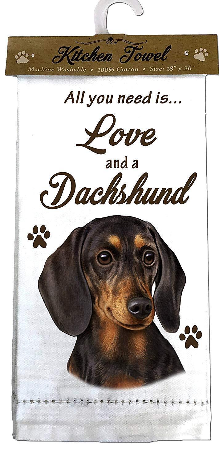 E&S Pets 700-14 Dachshund, Black Kitchen Towel, Off-white
