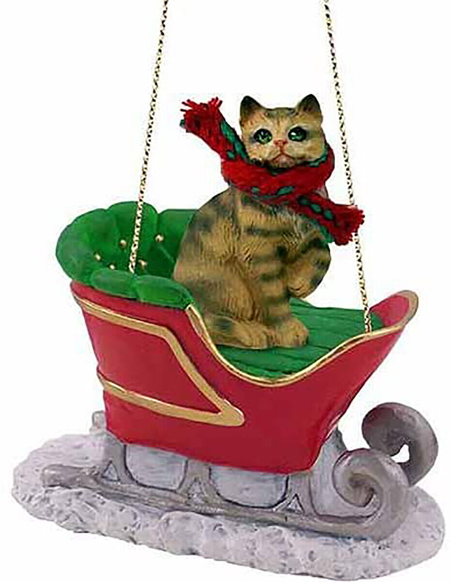 Conversation Concepts Brown Shorthaired Tabby Cat Sleigh Holiday Ornament