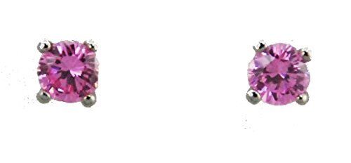 Finishing Touch Small Crystal CZ Show Earrings - Pink - Silver Finish