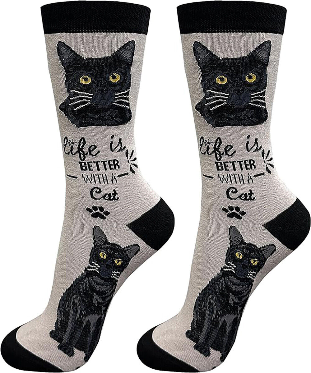 E&S Pets Pet Lover Socks, Life is Better with a Black Cat