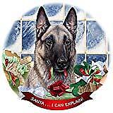 Belgian Malinois Grey Dog Porcelain Ornament Pet Gift Santa I Can Explain!